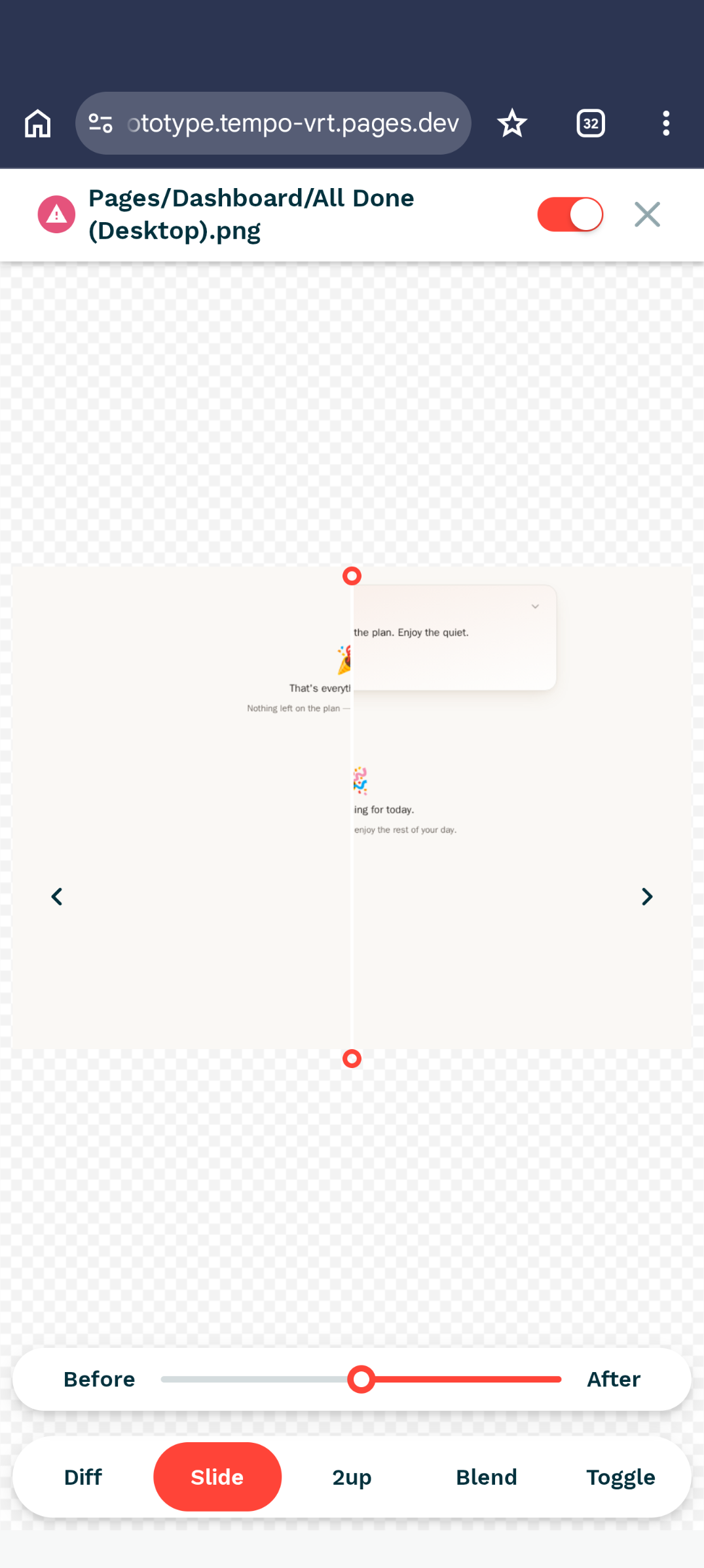 A before / after slider per item